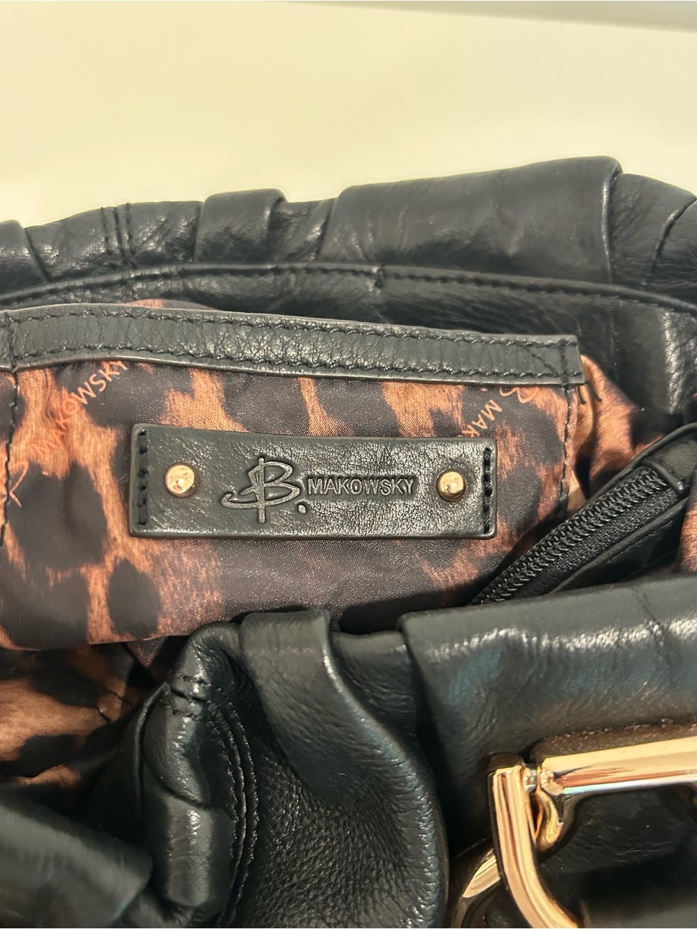 b. makowsky Black Leather Shoulder Bag with Gold-Tone Hardware - Picture 6 of 9